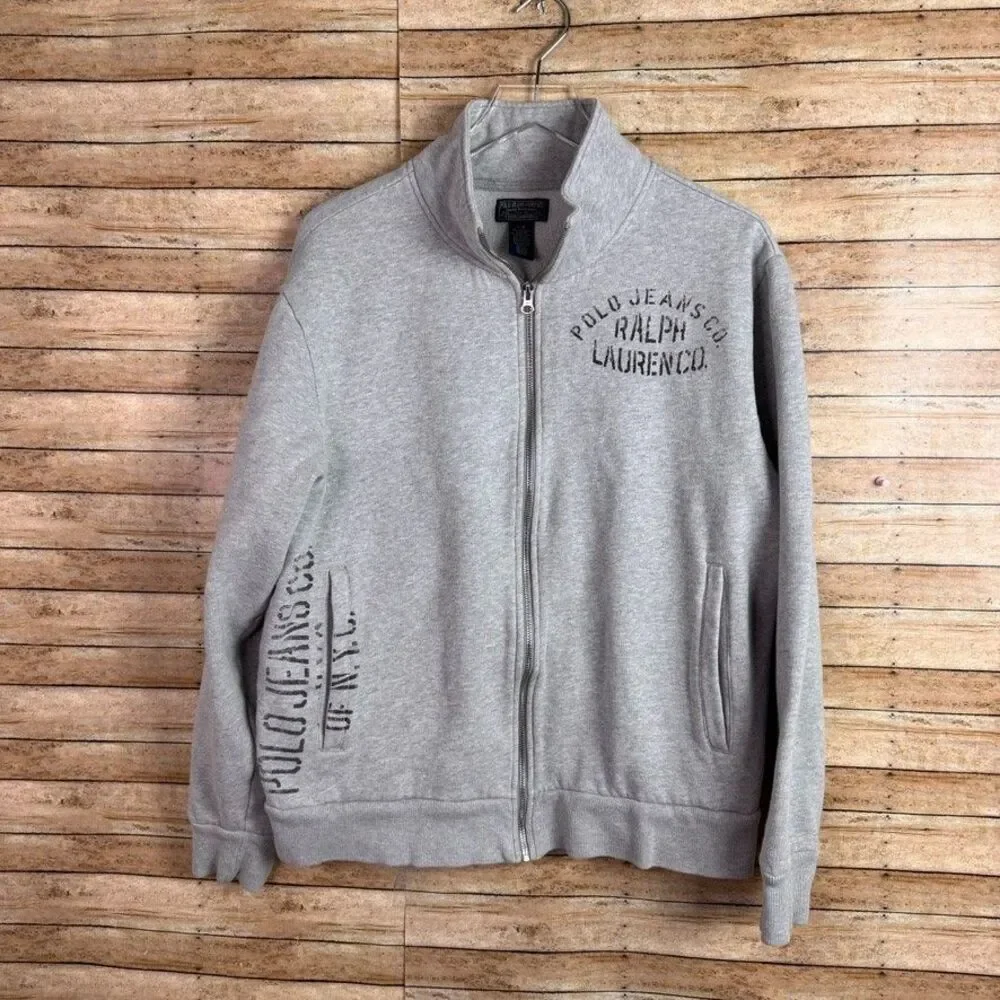 Y2K Ralph Lauren Polo Jeans Men’s L Full Zip Sweatshirt Gray - Picture 1 of 6